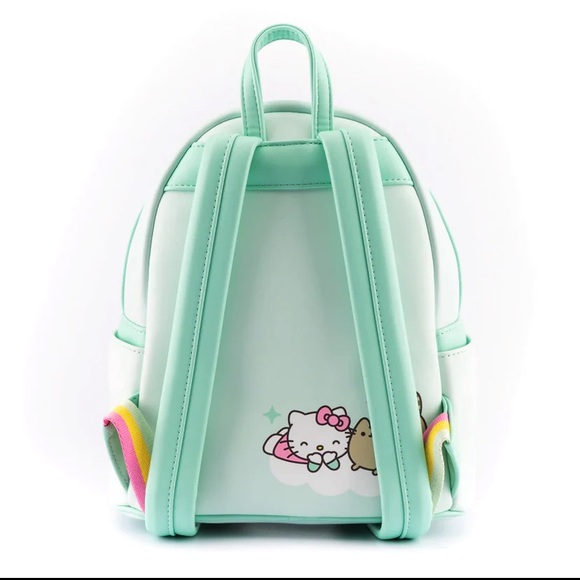 NEW Hello Kitty Pusheen Loungefly Balloon Rainbow Mint Green Backpack Wallet Set - Picture 3 of 15